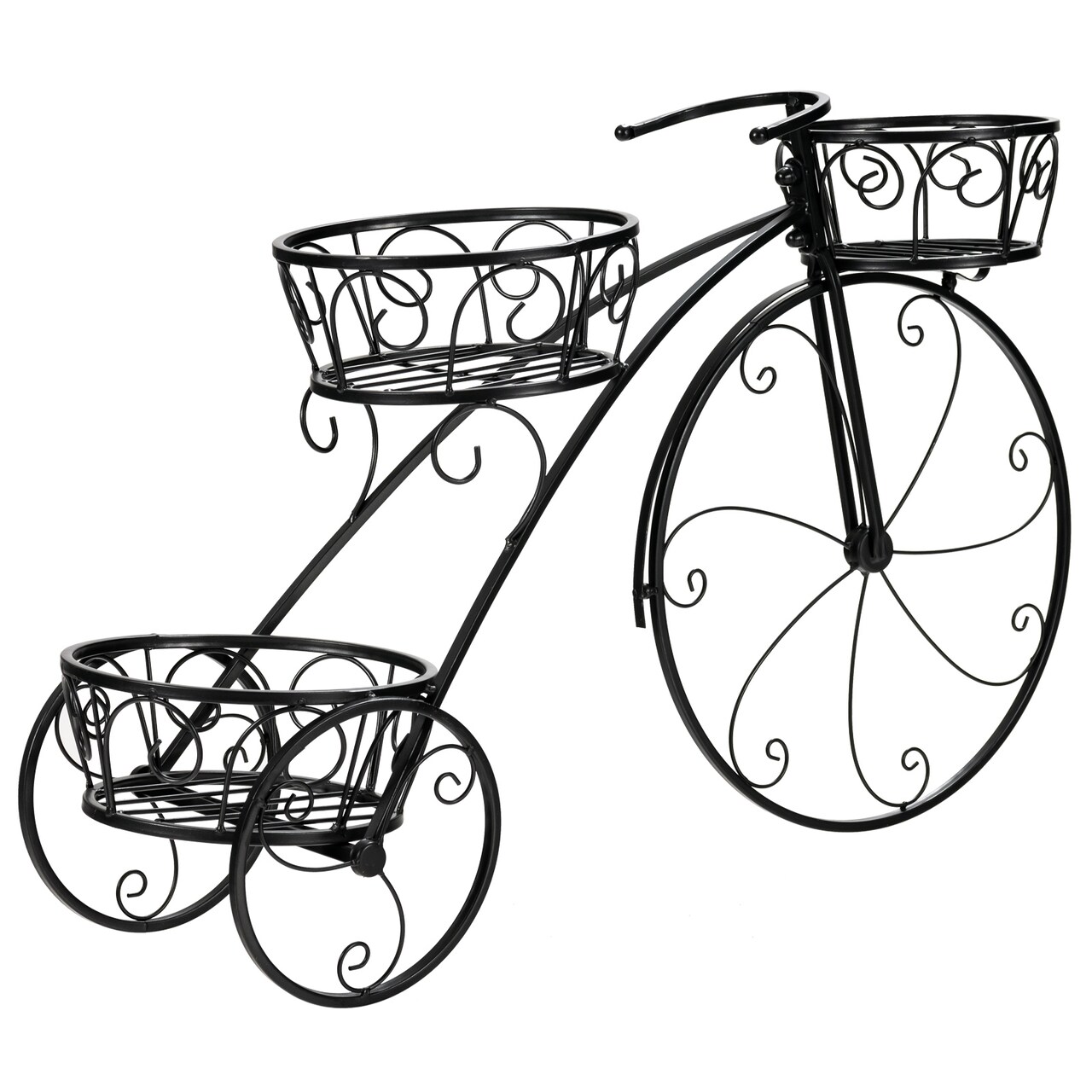 Bicycle Style Flower Pot Holder 3 Tier Iron Plant Stand Basket Rack Black